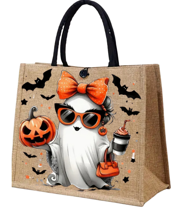 Ghost Burlap Tote Bags