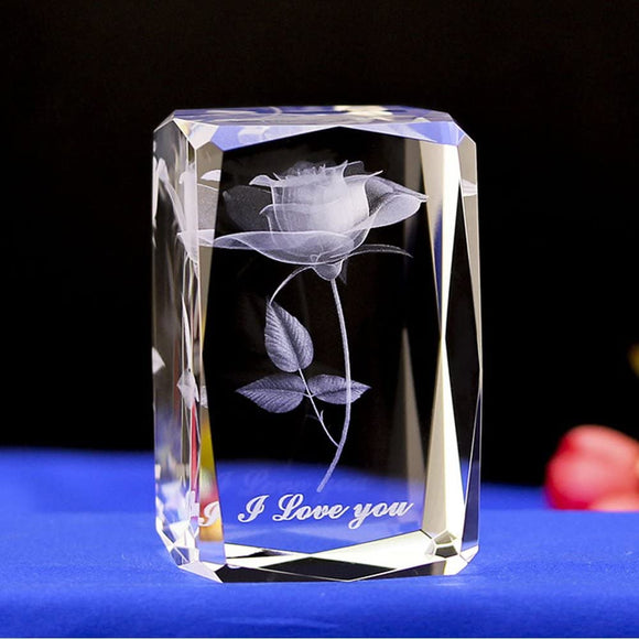 Crystal Rose Flower Engraved I Love You